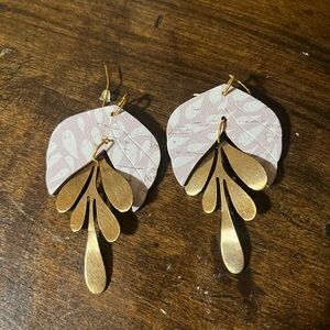 Elegant Gold and Lavender Cork Leather Leaf Earrings